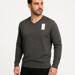 NWT Giordano Gray Long Sleeve VNeck Sweater Cotton Blend‎ Soft Mens Extra Large